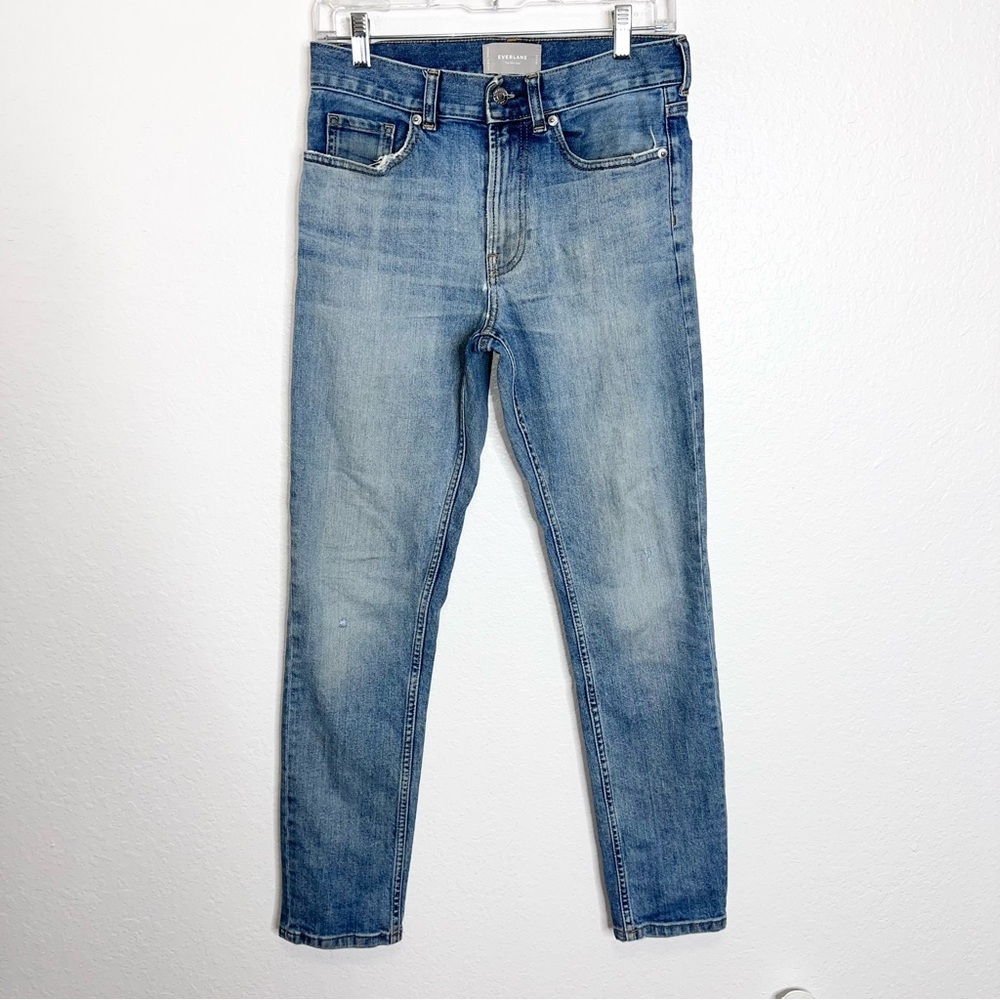 Everlane Men 29 X 30 The Slim Fit Straight Jean Medium Wash Distressed Jean